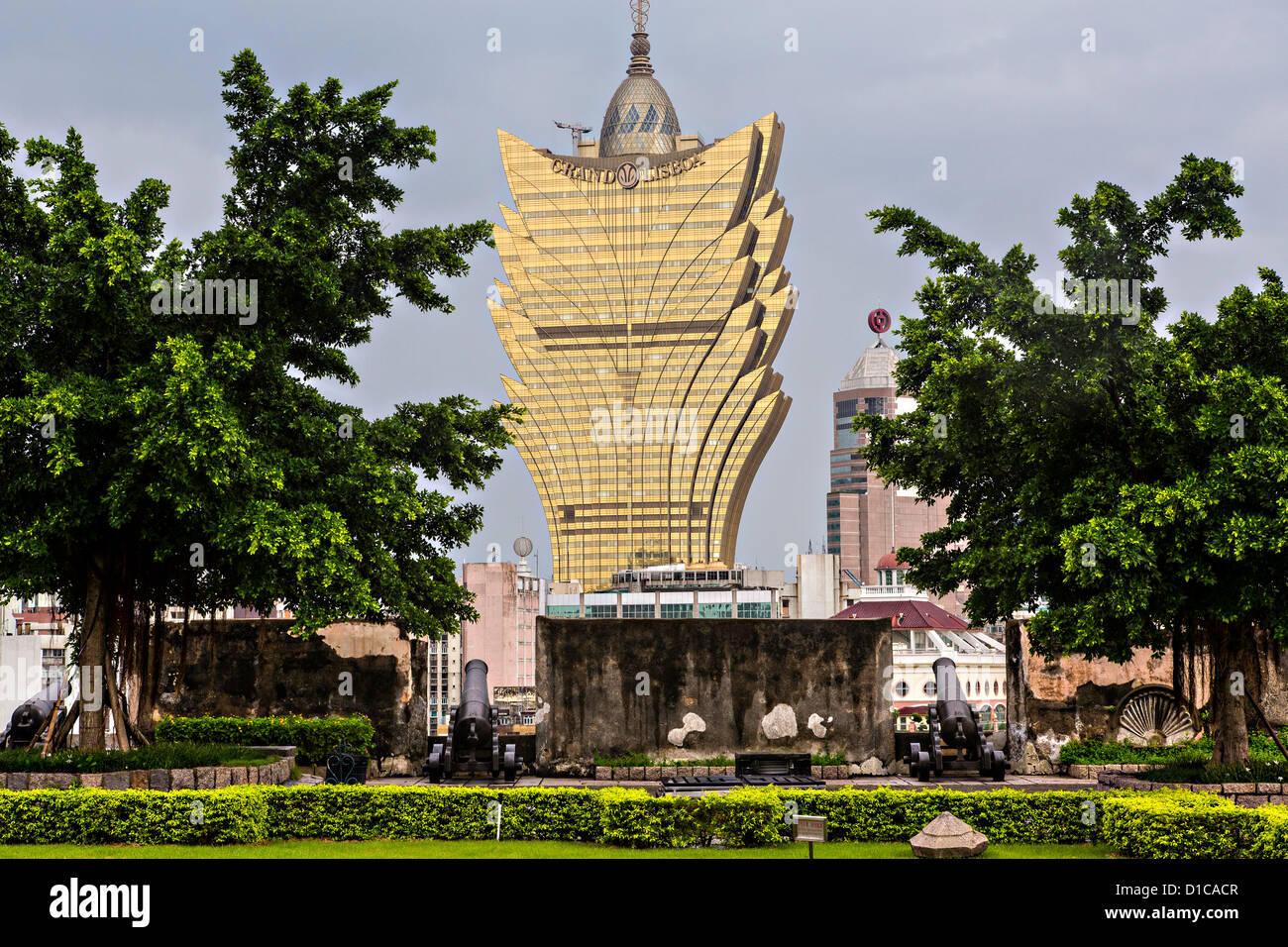 Grand Lisboa Hotel and Casino seem from Mount Hill in Macau. Stock Photo