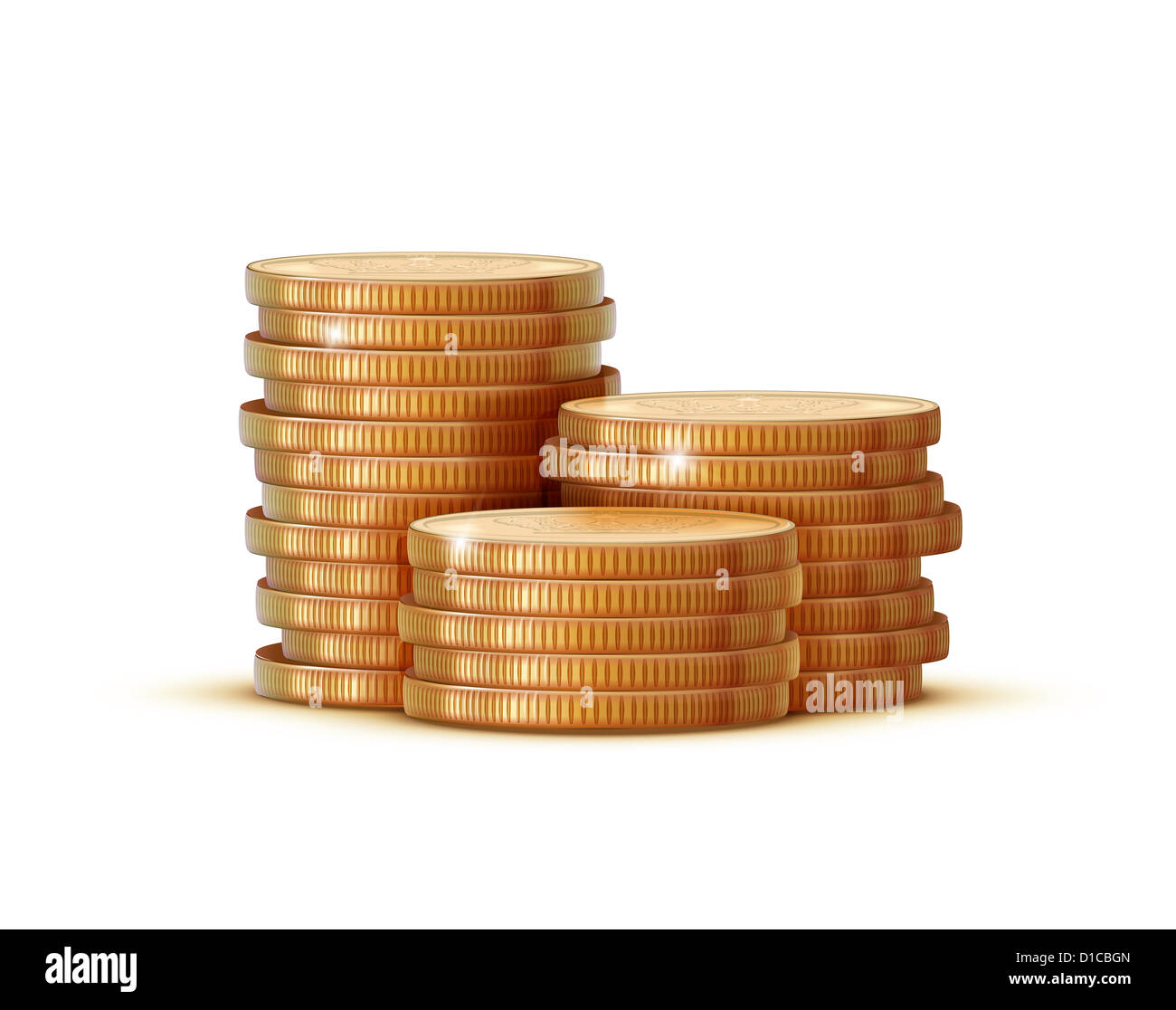 stacks of golden coins isolated on a white background Stock Photo - Alamy