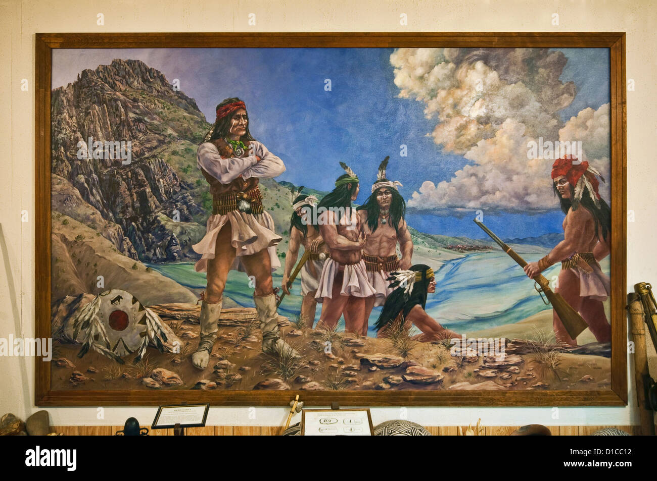 Geronimo in Monticello Box Canyon, mural by Delmas Howe, Geronimo Springs Museum in Truth or Consequences, New Mexico, USA Stock Photo