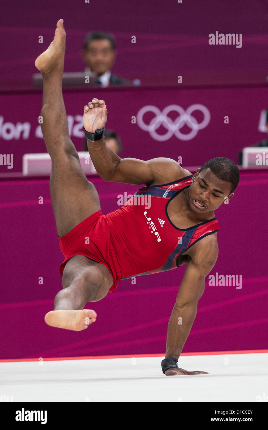 John Orozco (USA) preforming the floor exercise during the Men's Gymnastics Individual All-Around at the 2012 Olympic Summer Gam Stock Photo