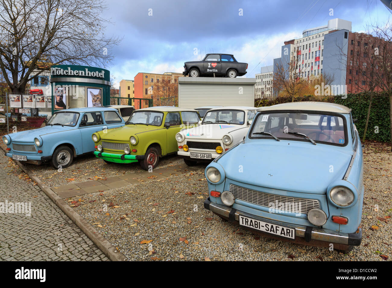 Old Trabi safari Trabant cars used for city sightseeing tours in Berlin, Germany Stock Photo