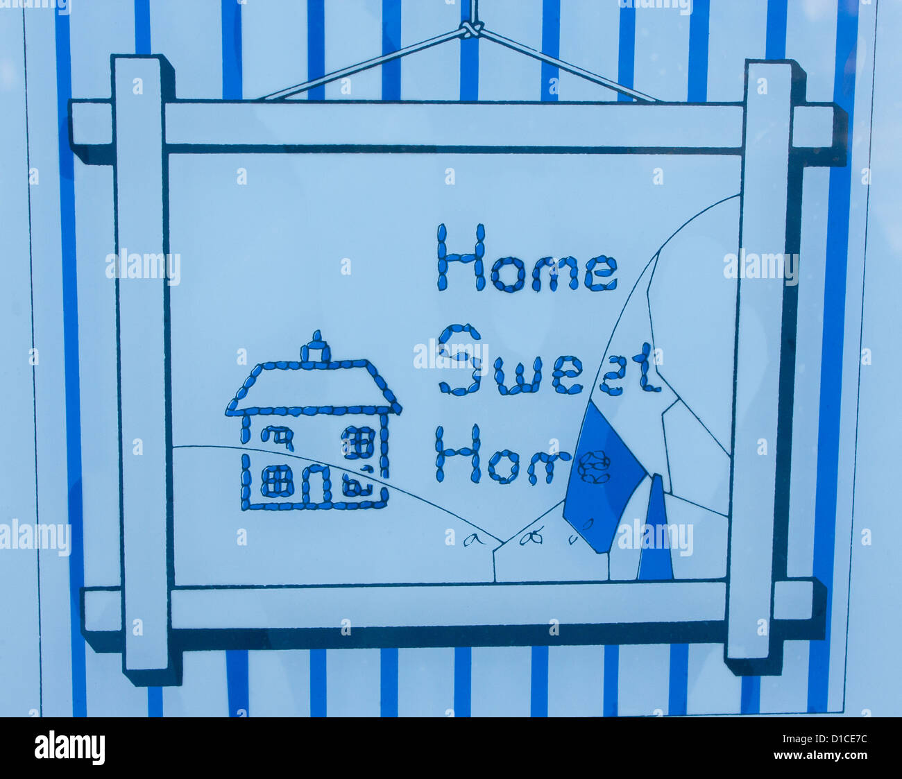 Broken home Graphic of shattered 'home sweet home' caused by divorce or separation of parents Stock Photo
