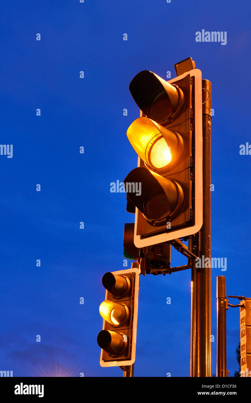 Amber traffic lights Stock Photo