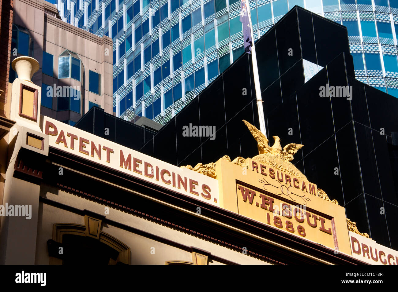 Mix of old colonial and contemporary / modern architecture Pitt Street Sydney New South Wales (NSW) Australia Stock Photo