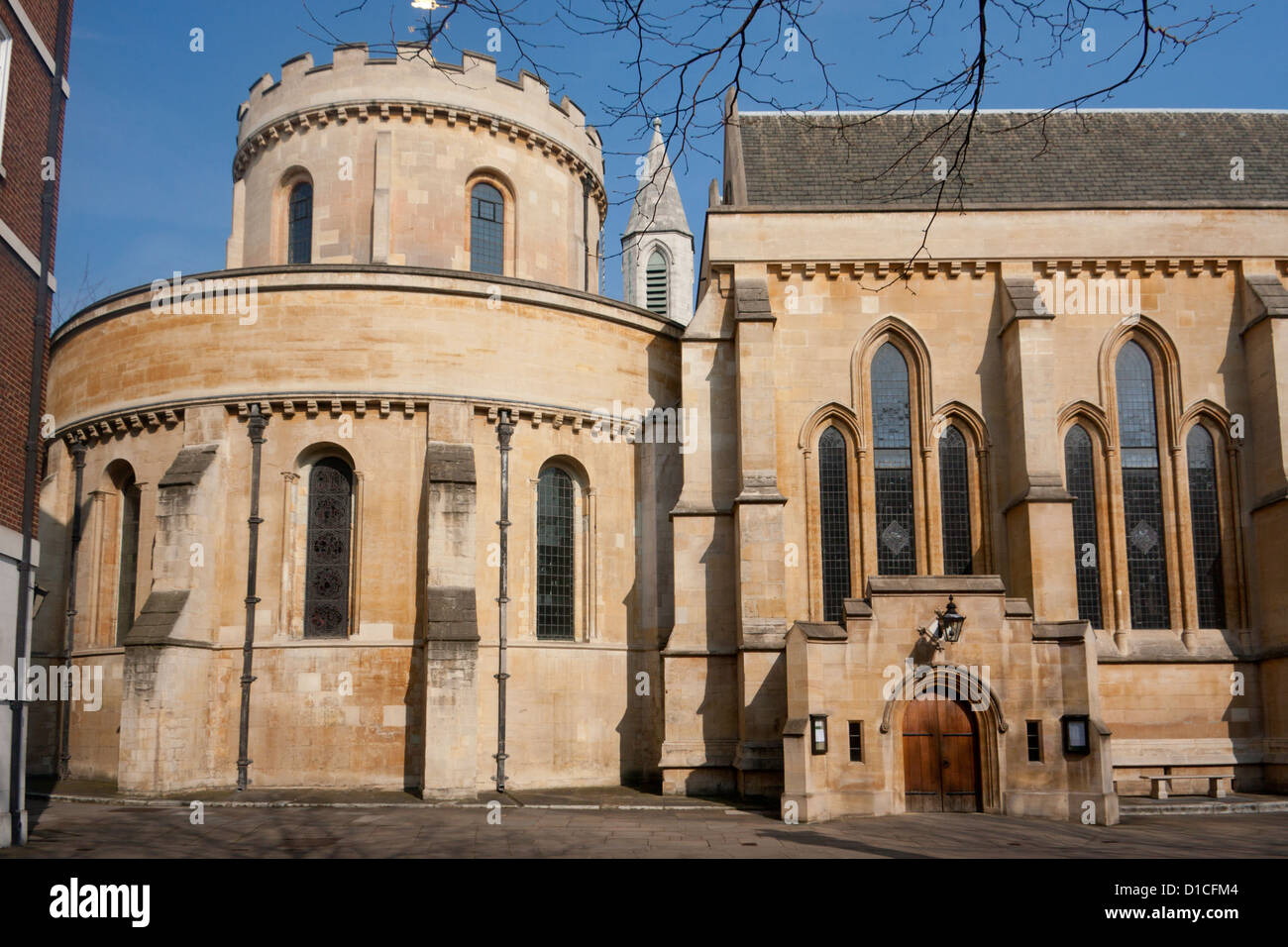The Temple Church architectural detail including part of circular apse on left of frame Temple City of London England UK Stock Photo