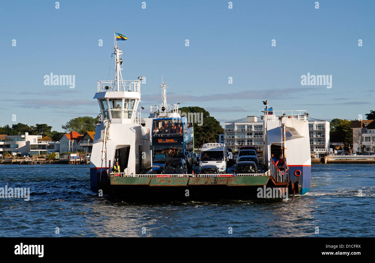 Sandbanks chain ferry with Sandbanks in the background, Poole harbour, Dorset, England, UK Stock