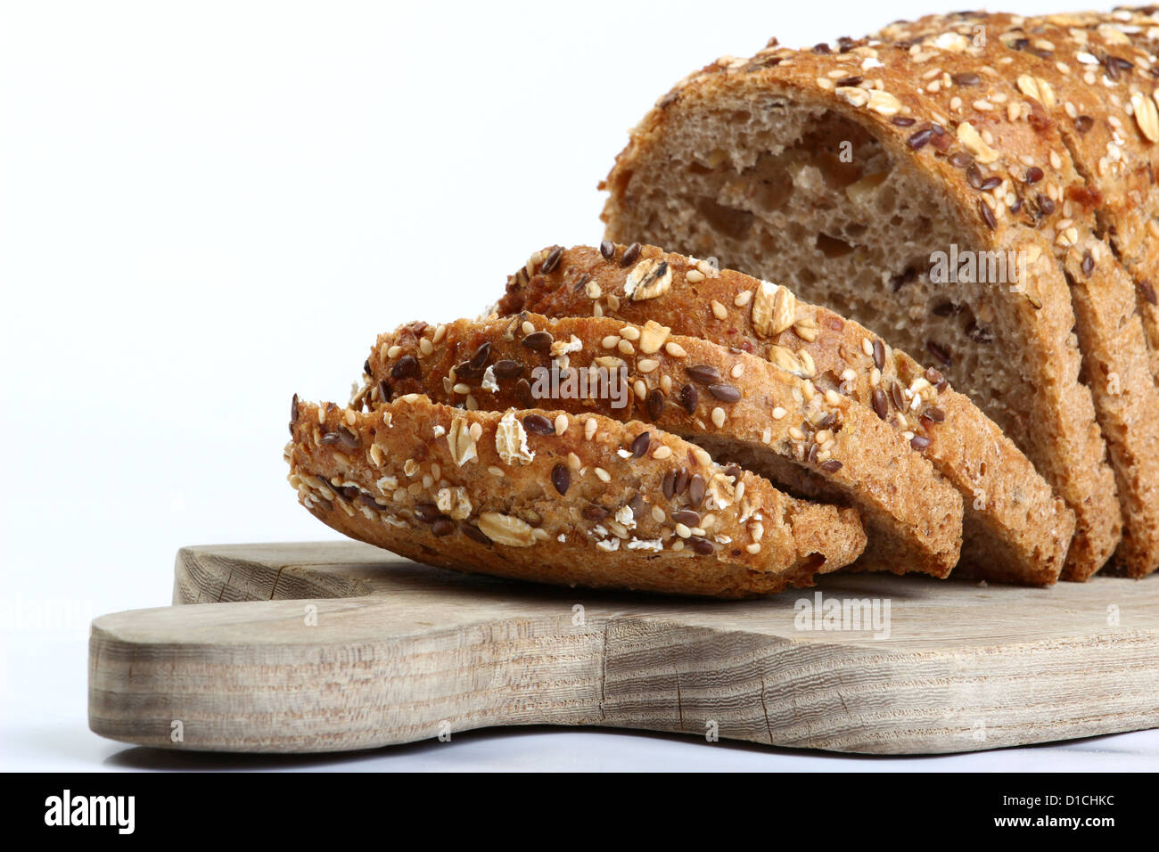 cut bread on cutting wooden board Stock Photo