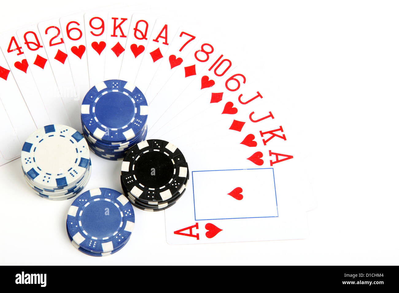 different color of playing chip and card on white Stock Photo