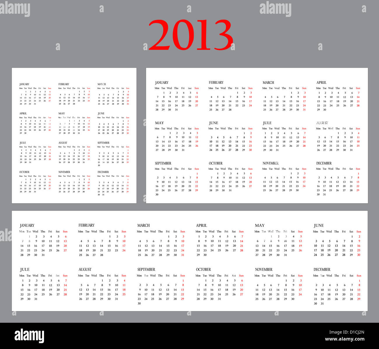 Set of Template Calendars for 2013 on a white background Stock Photo ...