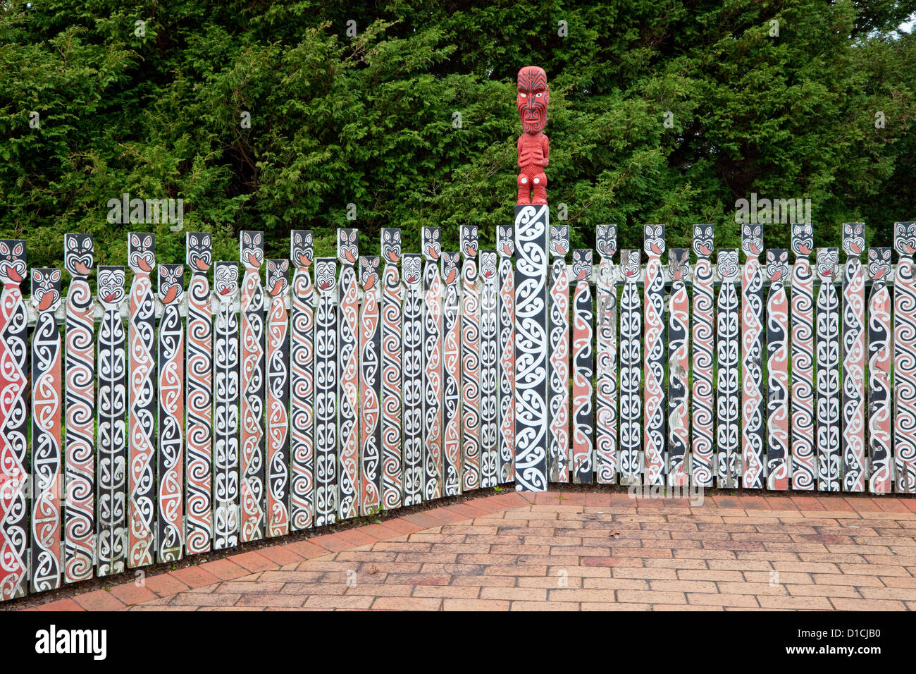 Maori Picket Fence, Government Gardens, Rotorua, north island, New Zealand. Stock Photo