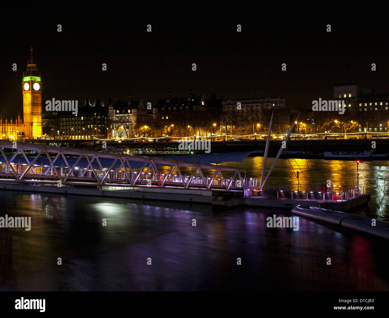 View of River Thames, Embankment, Big Ben clock tower, UNESCO World Heritage Site, City of Westminster, London, England, UK Stock Photo