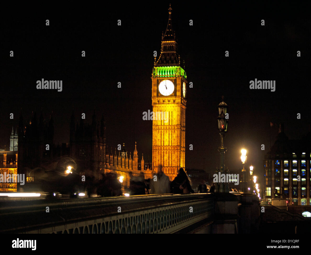 View of Westminster Bridge,Big Ben clock tower and the Palace of Westminster (Houses of Parliament), UNESCO World Heritage Site. Stock Photo