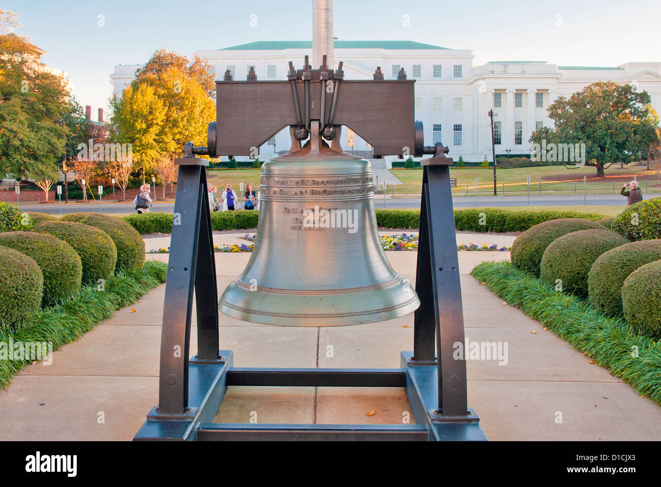 Replica of the Liberty Bell in front of the Historic State Capitol building located at Montgomery, Alabama, USA Stock Photo