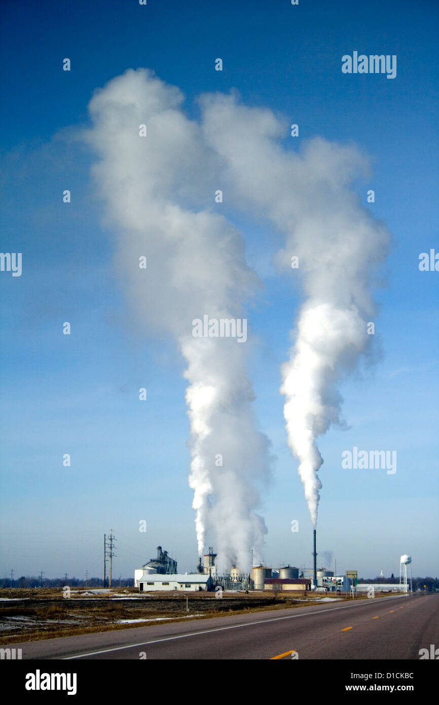 Ethanol plant facility producing renewable fuel from corn. Gas in