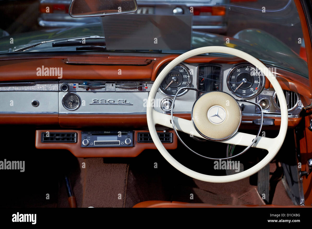 Mercedes 230 SL Interior.  View of cockpit of vintage motor car Stock Photo
