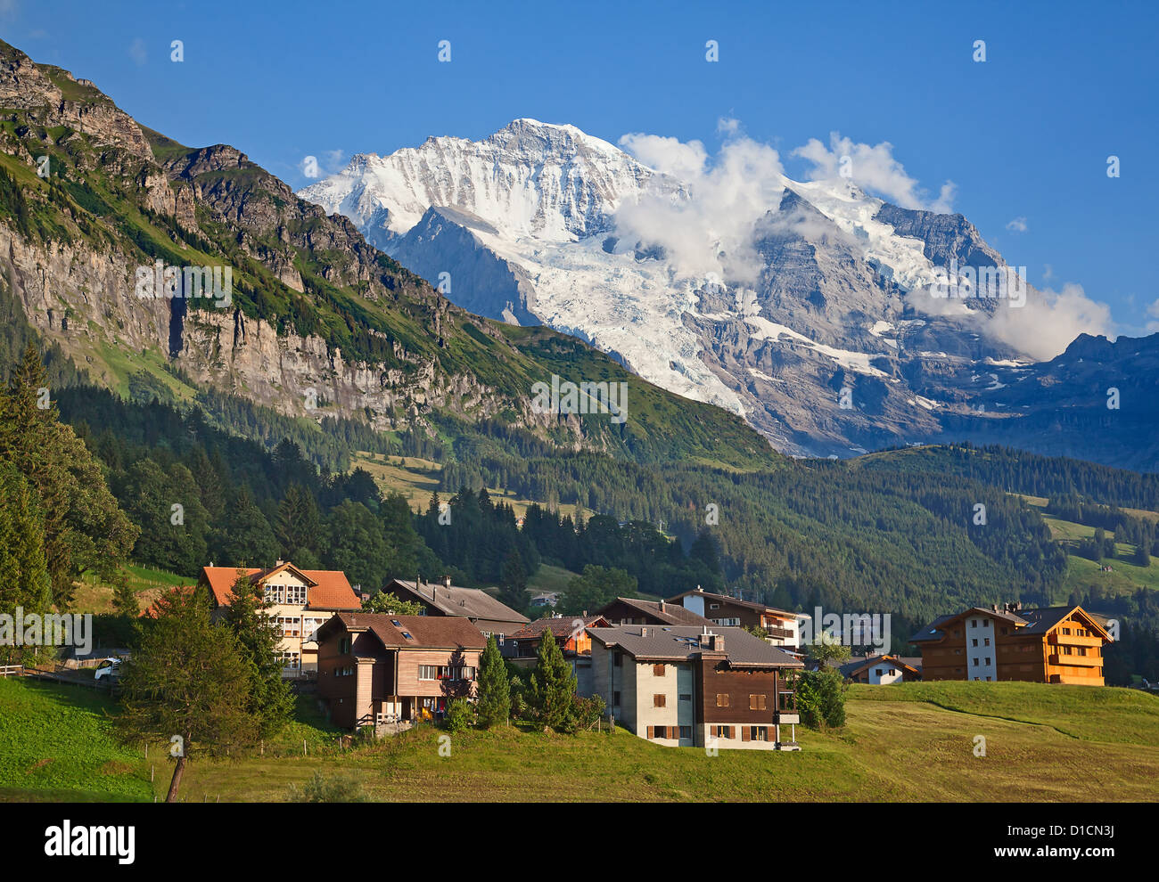 Famous mount Jungfrau in the swiss alps Stock Photo