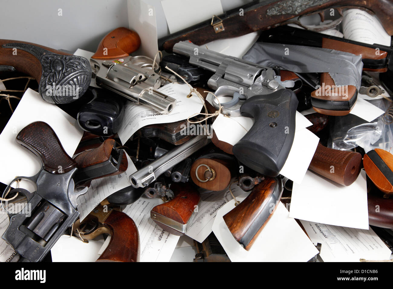 Illegal weapons, collected by police. Stock Photo