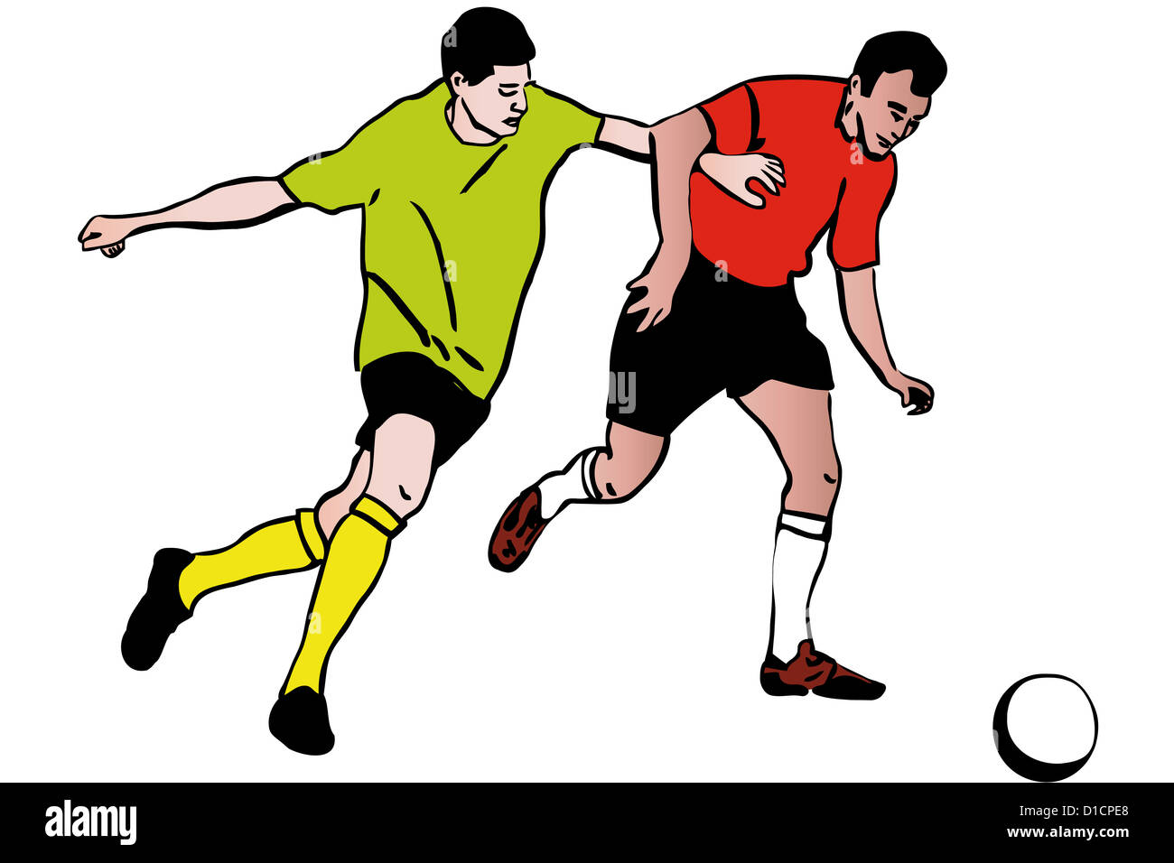 a two athletes footballers playing football rivalry Stock Photo Alamy