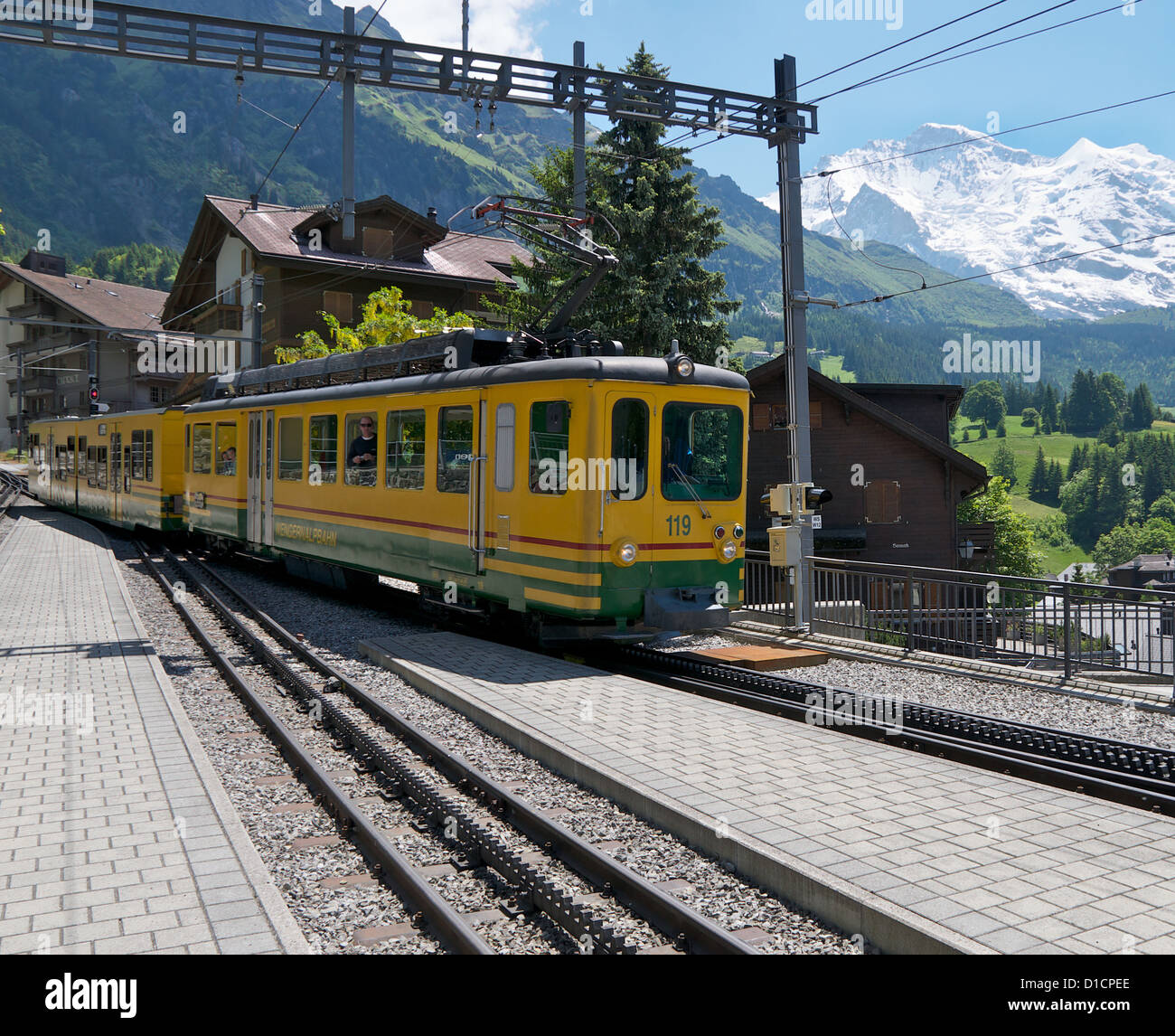 Train at Wengen Station Switzerland Stock Photo - Alamy