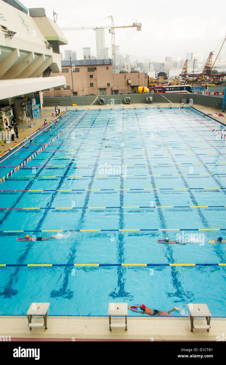 Public swimming pool in Wanchai Sports center of Hong Kong Stock Photo