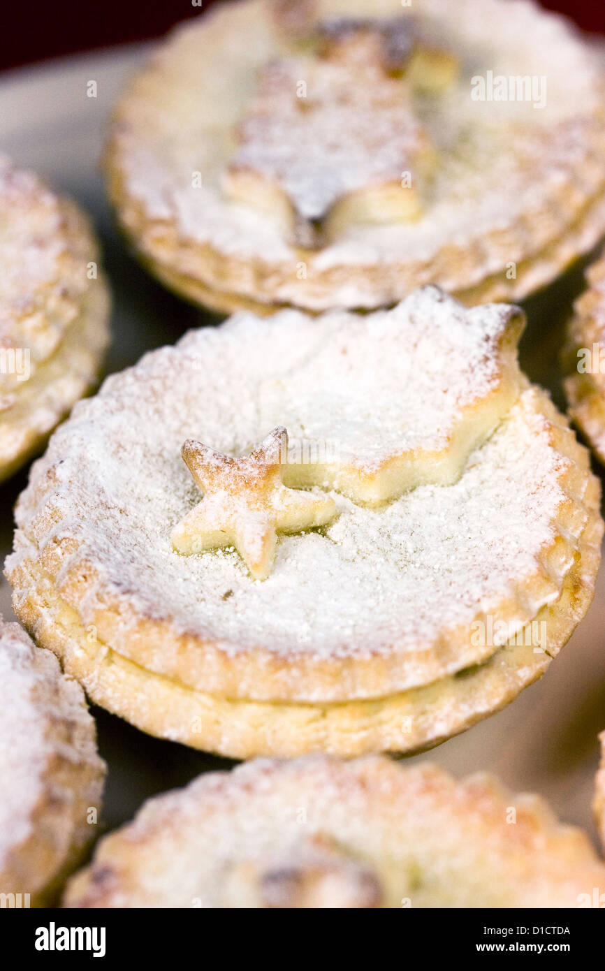 A plate of freshly made mince pies. Stock Photo