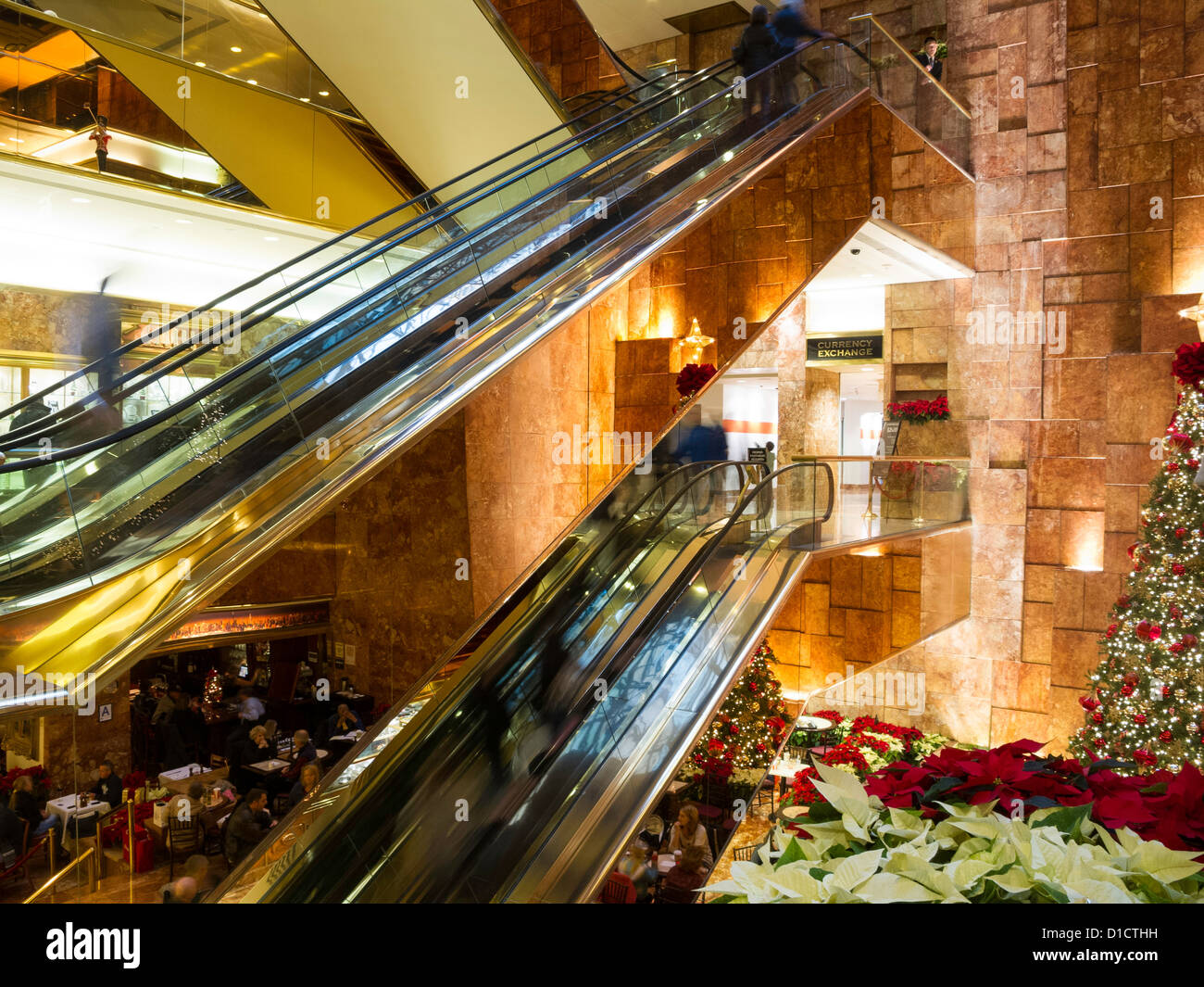 Public Space Atrium with Holiday Decorations, Trump Tower, NYC Stock Photo