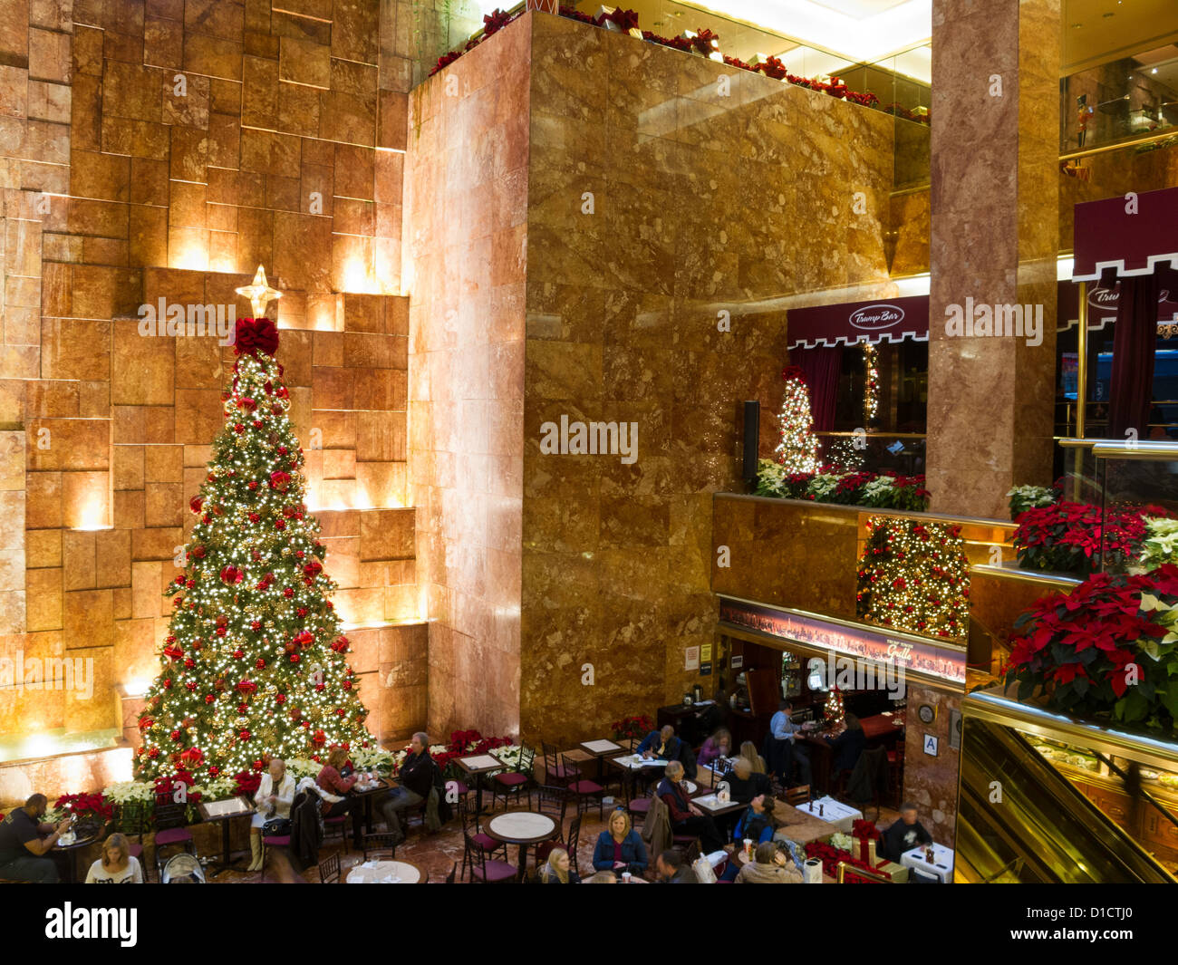 Public Space Atrium with Holiday Decorations, Trump Tower, NYC Stock Photo