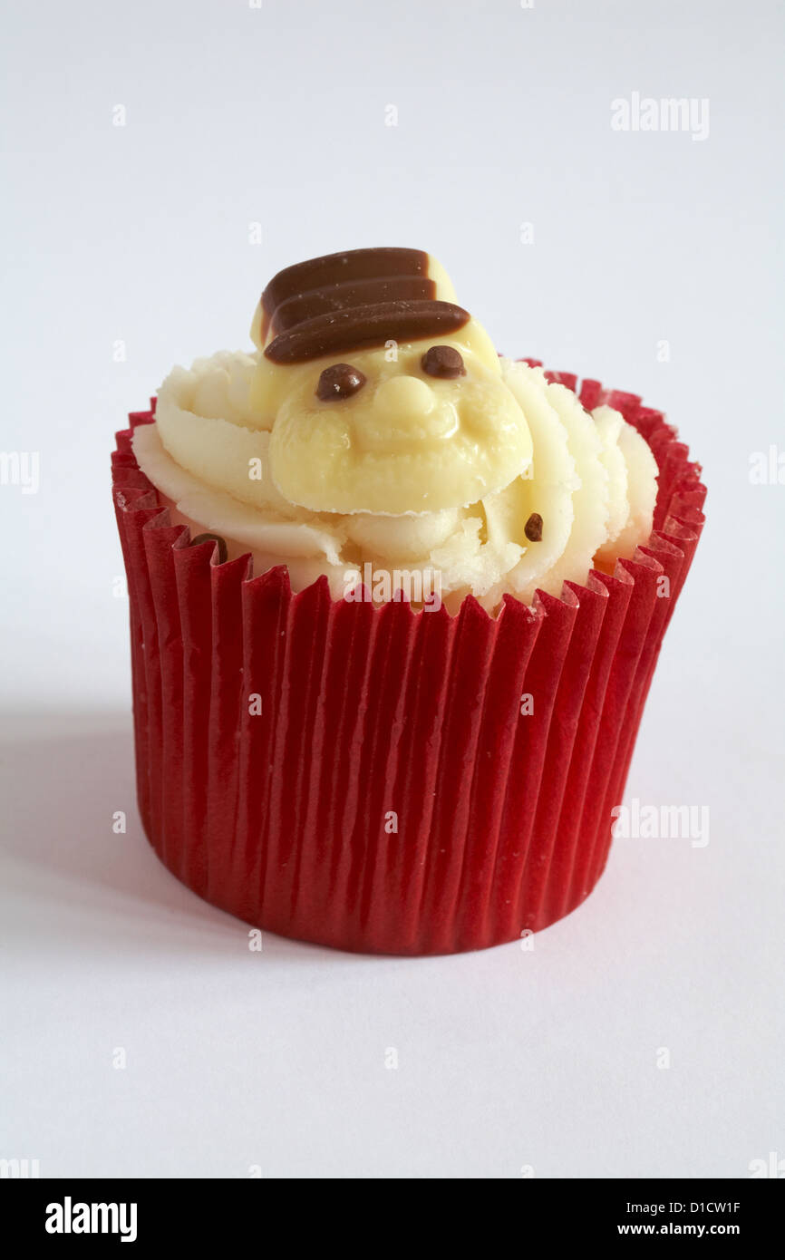 Snowman cupcake isolated on white background Stock Photo