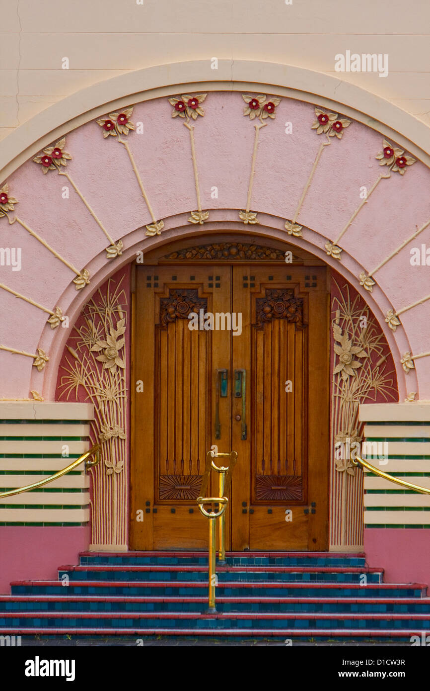 Main Entrance, National Tobacco Company Building, Art Deco Style, Napier, north island, New Zealand. Stock Photo