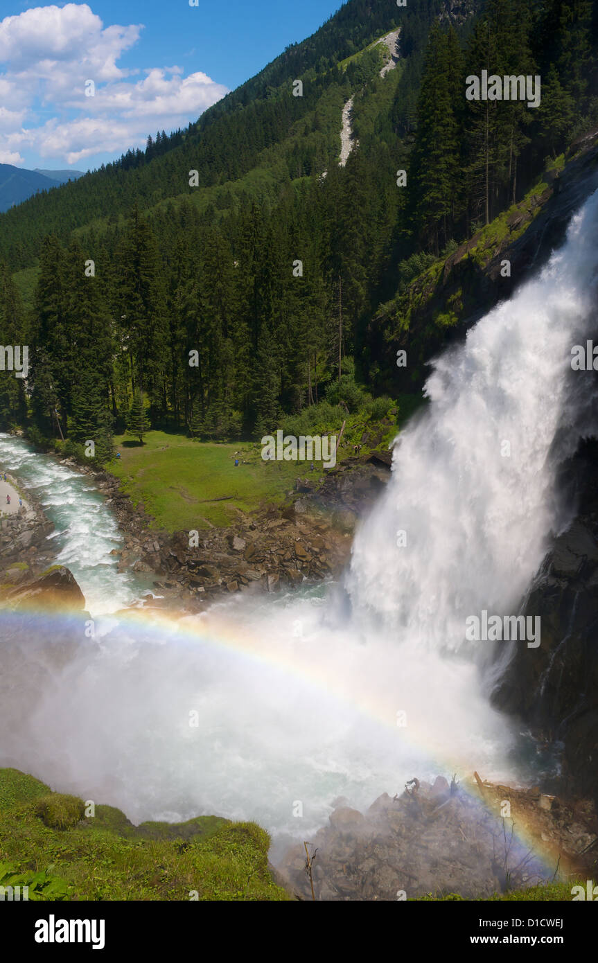 Rainbow over Krimmler falls Stock Photo
