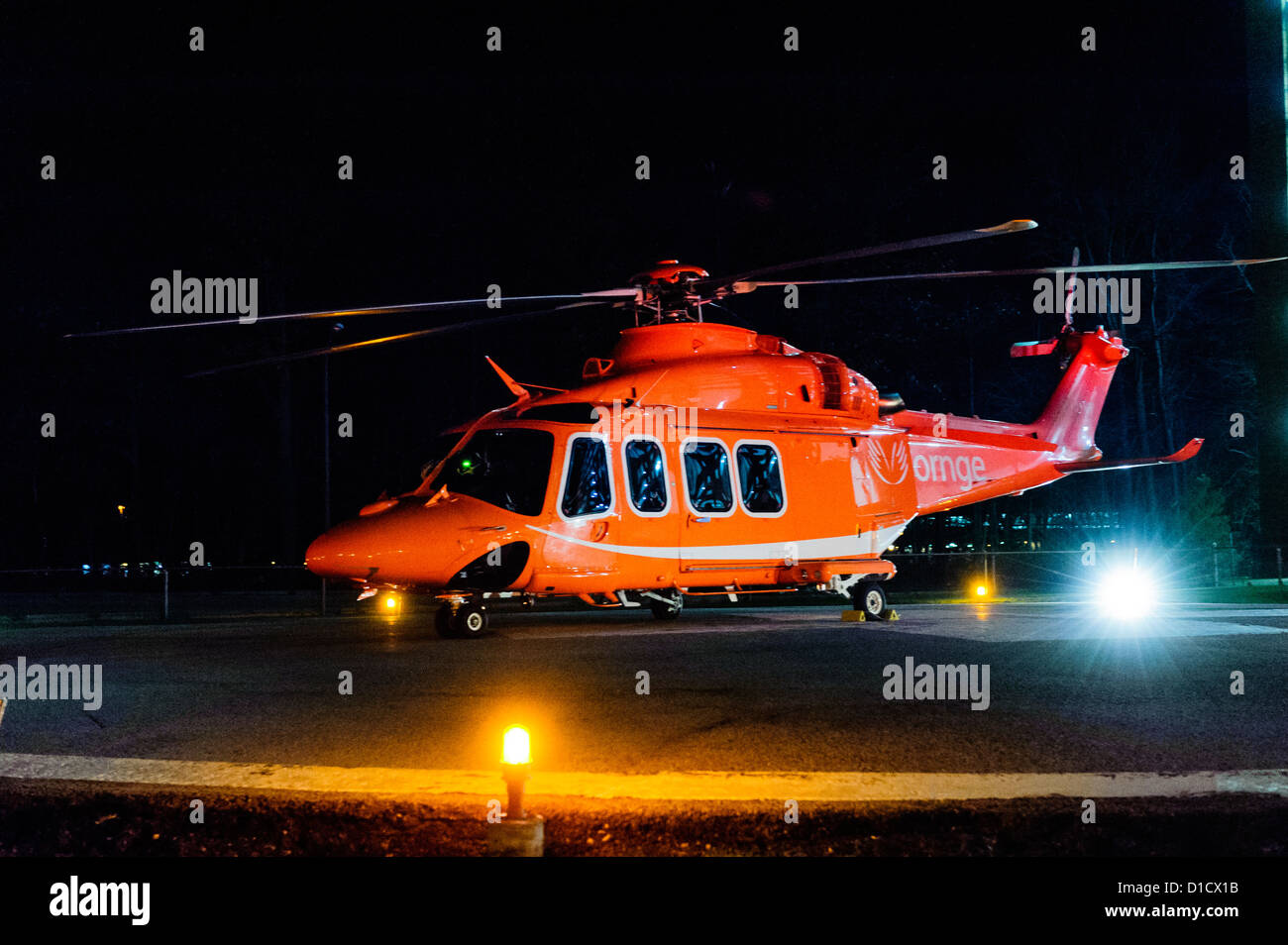A ORNGE air ambulance arrives at the helipad at Sunnybrook Regional