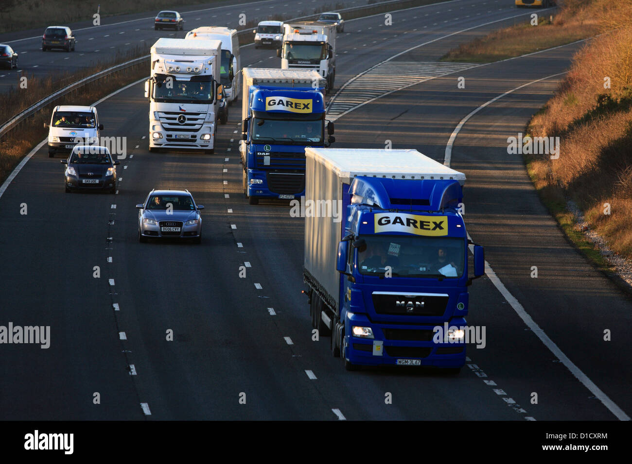 Traffic Traveling Along The M20 Motorway In Kent, England Stock Photo 