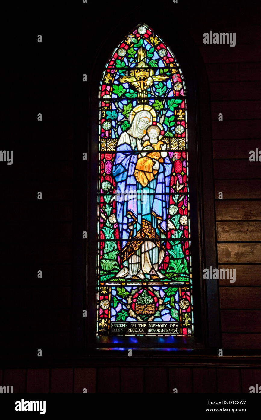Stained Glass Window, from Whitefriars Studio, London, 1947. St. Andrew's Anglican Church, Cambridge, north island, New Zealand. Stock Photo