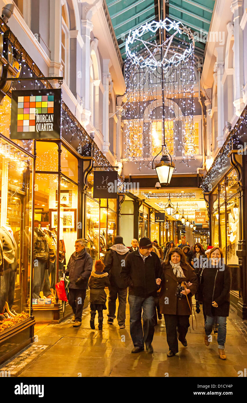 Christmas shoppers in one of Cardiff's Victorian shopping arcades, Wales, UK Stock Photo