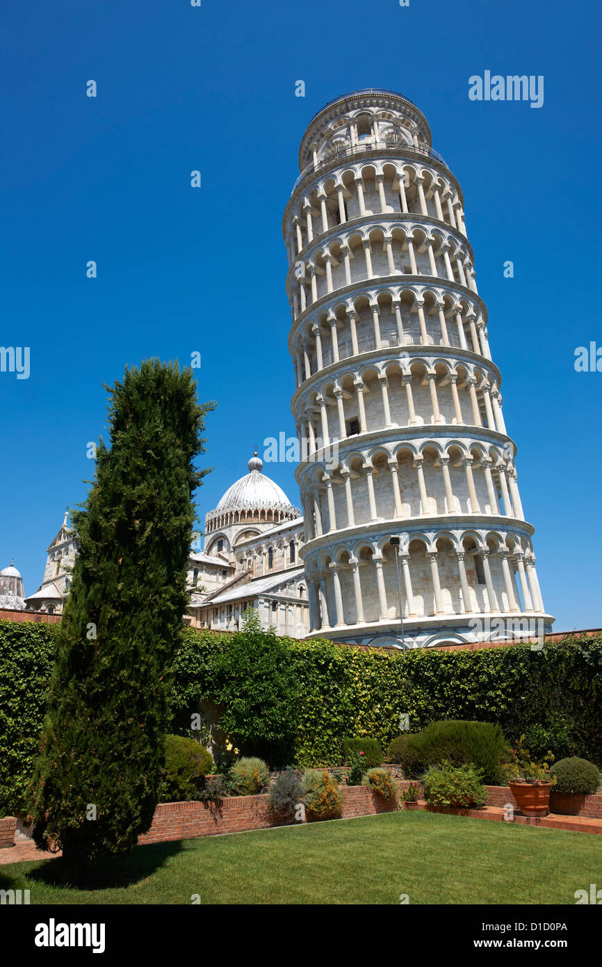 The Leaning Tower Of Pisa, Italy against a blue sky Stock Photo