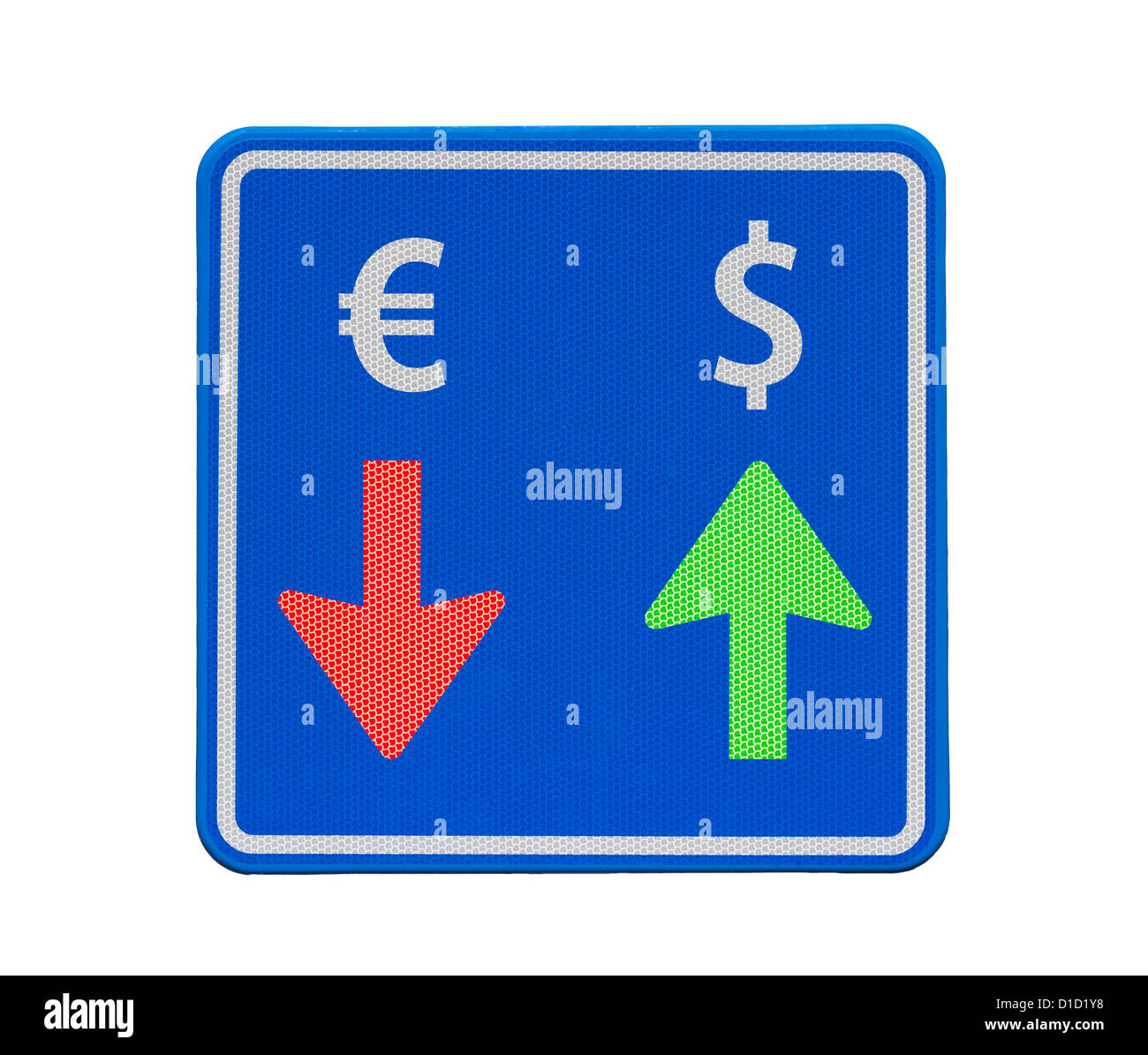 One way dollar and euro currency traffic: the dollar is rising, the euro is falling. Stock Photo