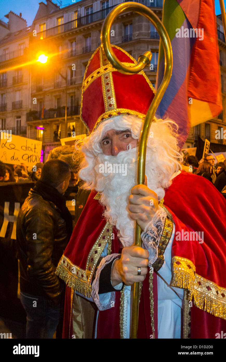 Paris, France, Man in Religious Bishop's Costume, Marching in Gay Marriage Demonstration, with many LGBT Activism Groups,, 2012 Stock Photo
