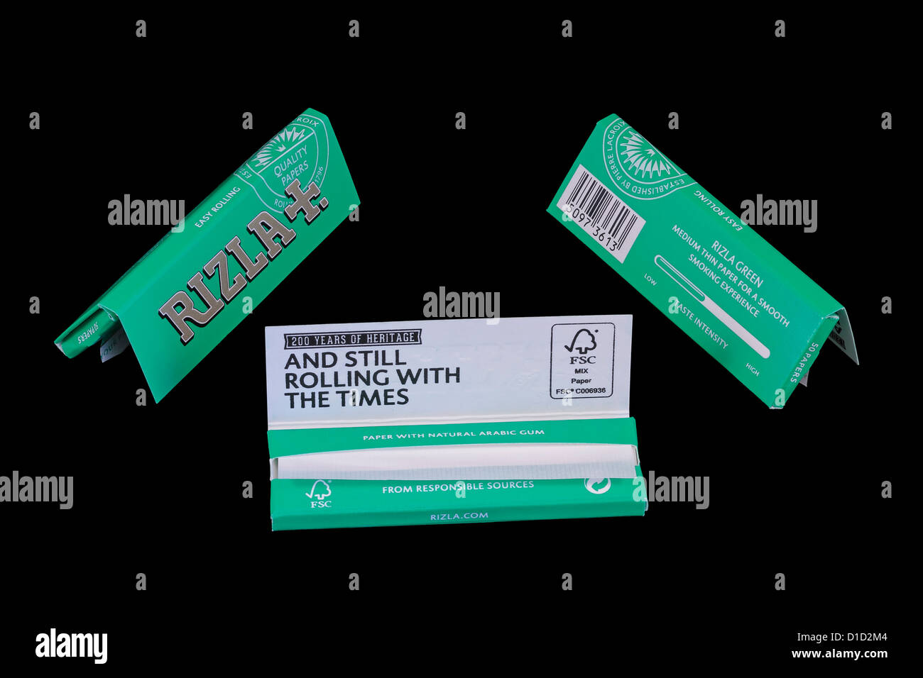 New Design Green Rizla Cigarette Paper Packets Stock Photo
