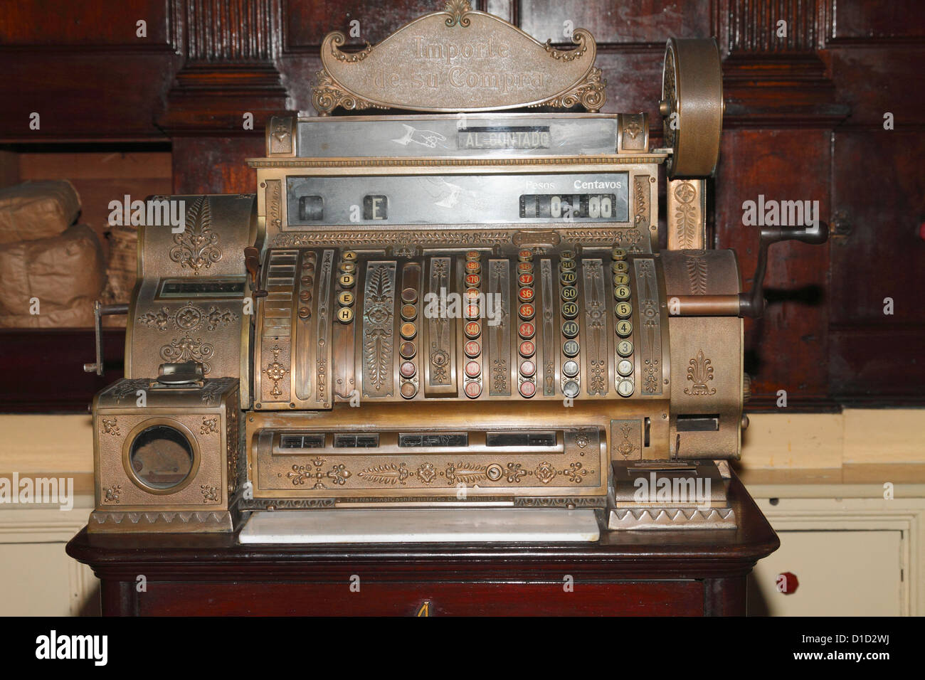 Vintage (antique) cashier machine at The Pharmacy Museum La Botica Triolet in Matanzas, Cuba Stock Photo