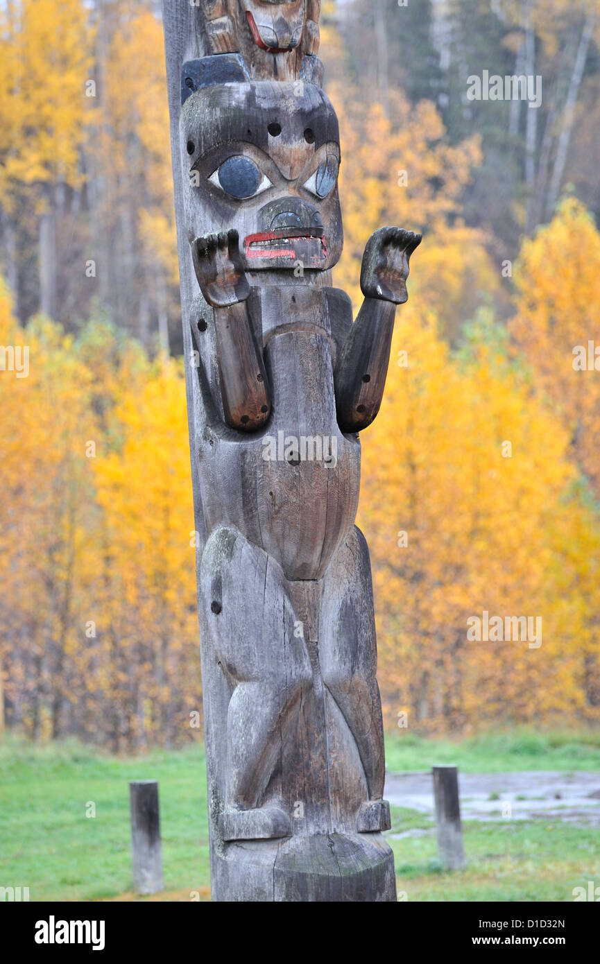 Totem pole, Gitanyow Historic Village, British Columbia, Canada Stock Photo