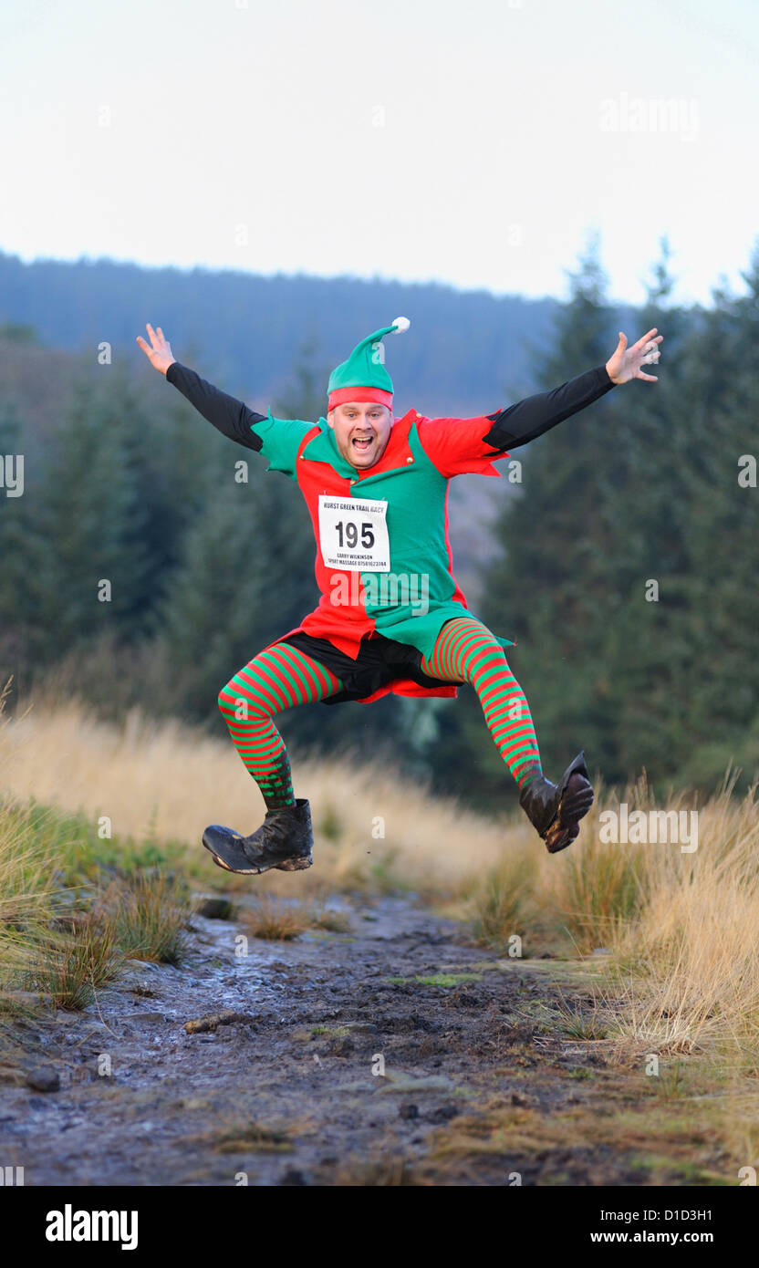 competitor in a christmas ' turkey trot ' trail race Stock Photo