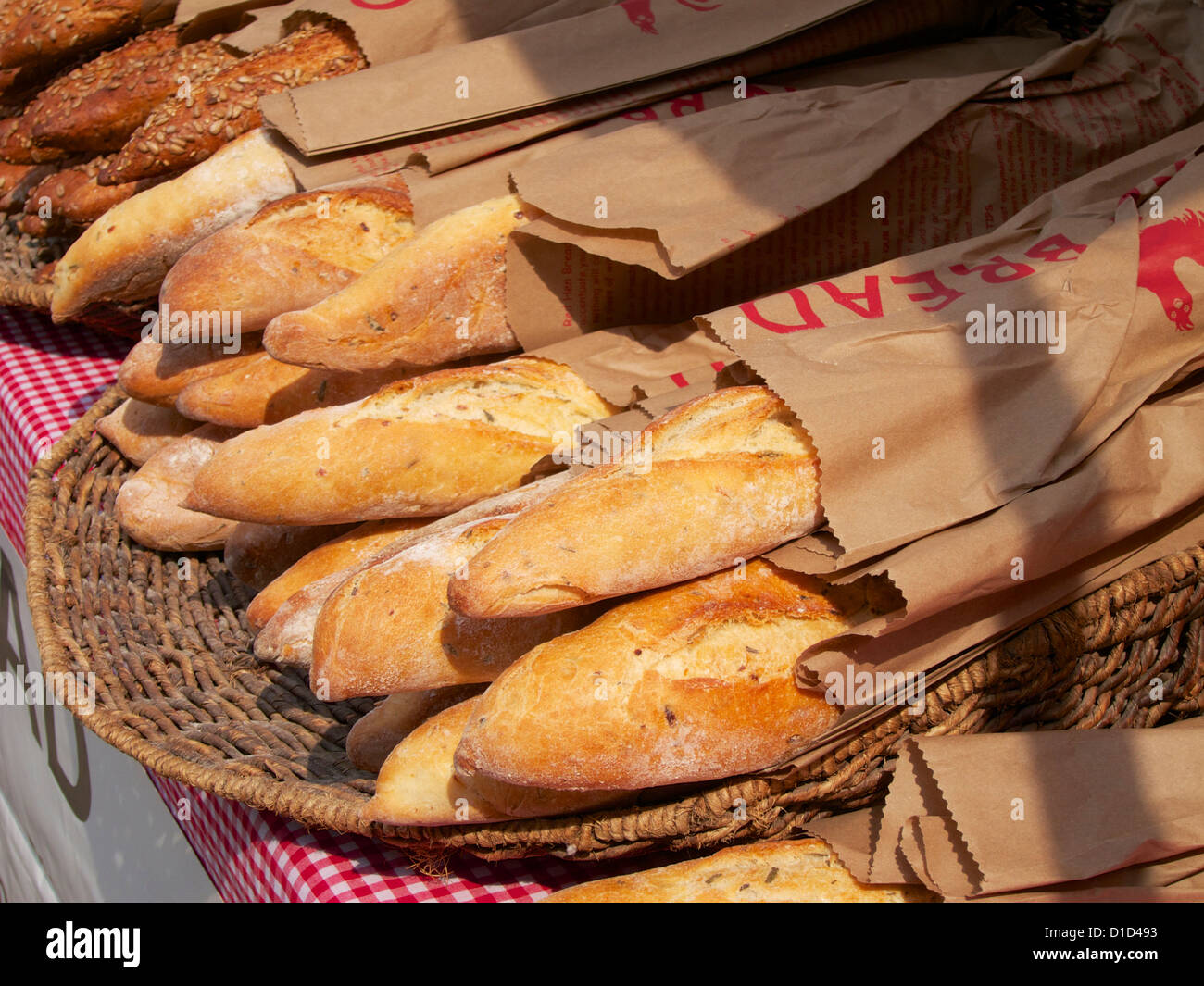 Bread for sale at farmer's market. Oak Park Illinois Stock Photo