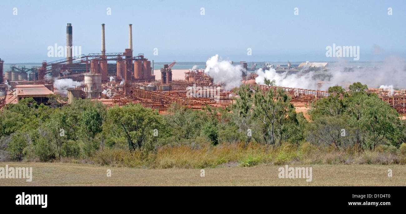 Aluminium / aluminum smelter industrial complex on the coast at the
