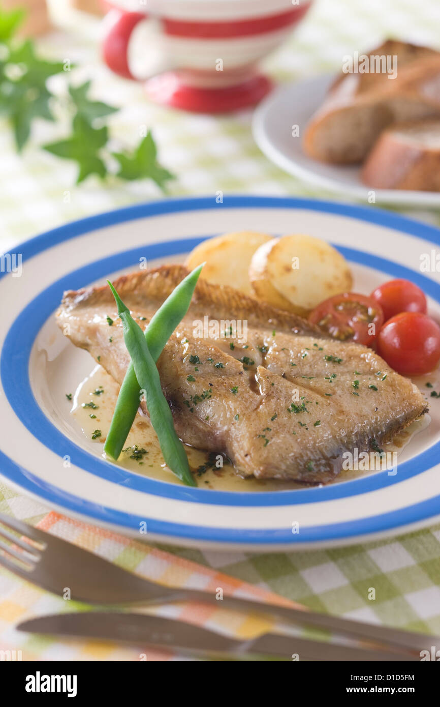 Flathead Flounder Meuniere Stock Photo Alamy