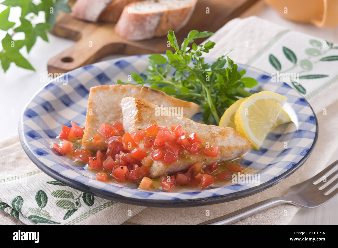 Swordfish Saute with Tomato Sauce Stock Photo Alamy