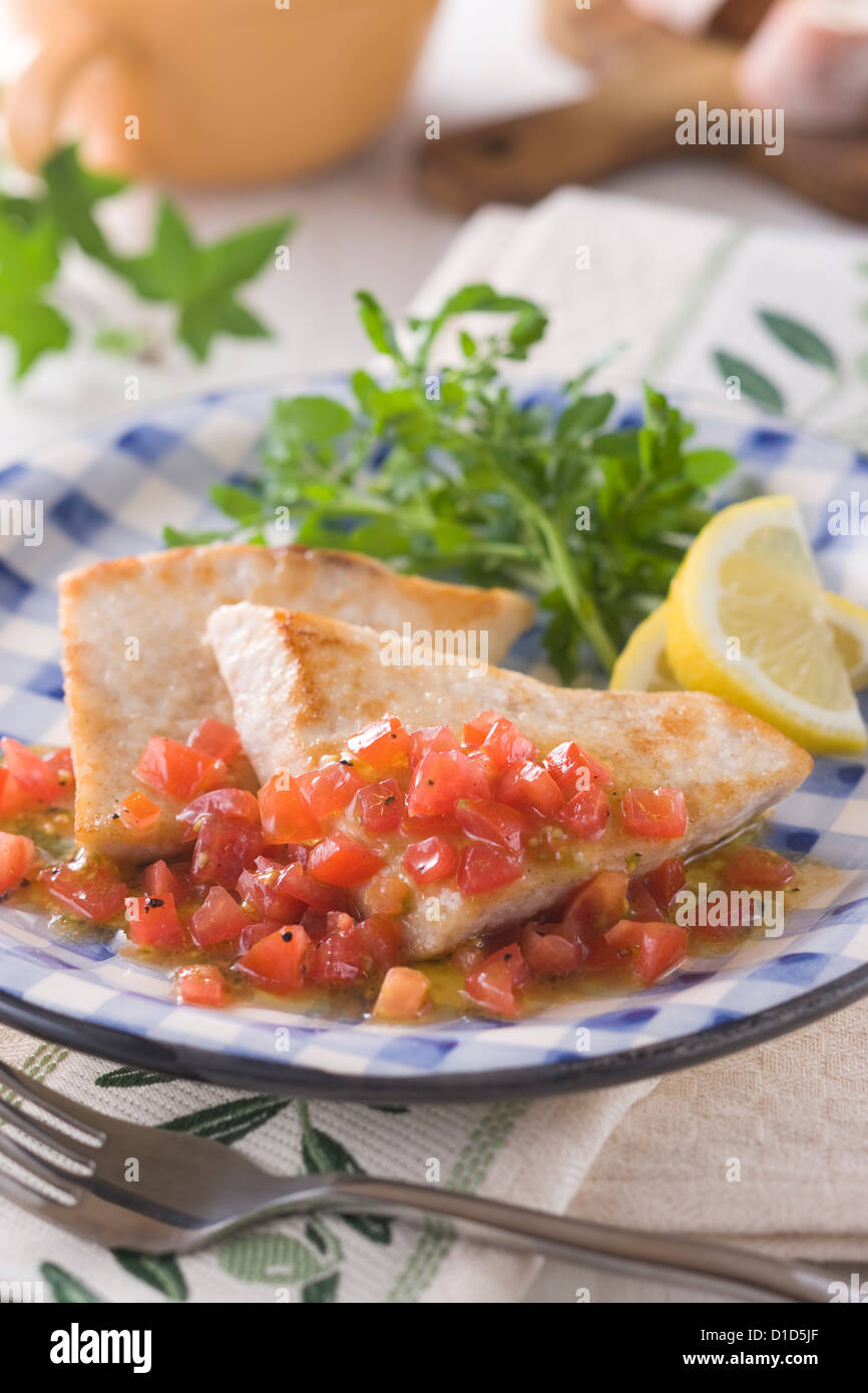 Swordfish Saute with Tomato Sauce Stock Photo Alamy
