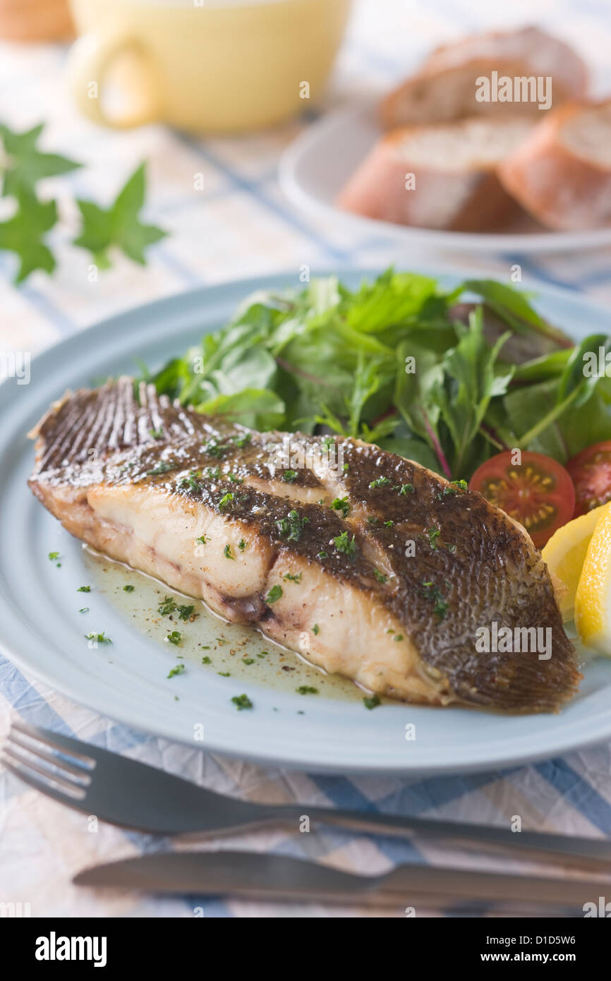 Olive Flounder Meuniere Stock Photo Alamy