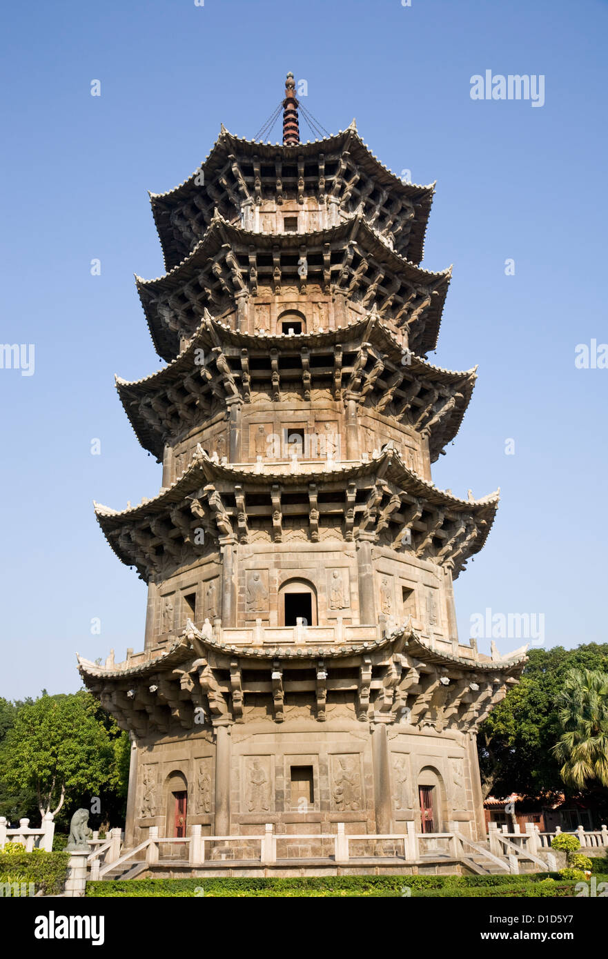 Chinese ancient 5-storey stone tower Stock Photo