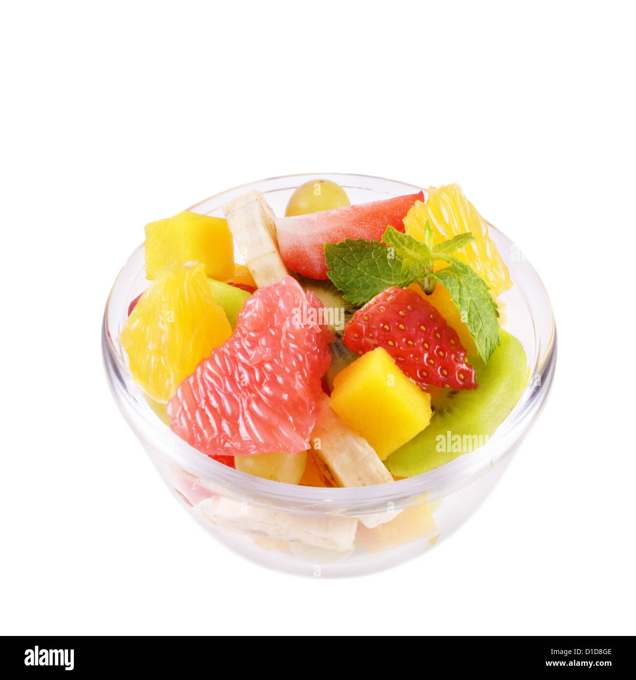 Glass bowl with mixed fruit salad over white background Stock Photo - Alamy