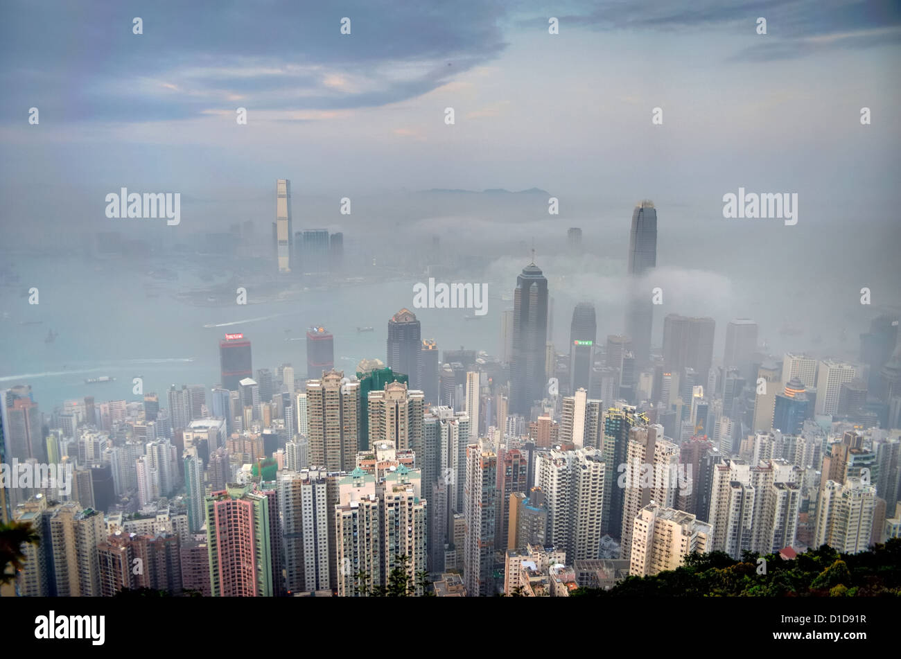 Cloudy Victoria Harbour from the Victoria Peak Stock Photo - Alamy
